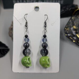 Neon Toxic Skull Drop Earrings with Gunmetal Accents